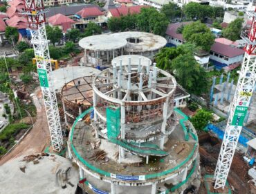 Tugu Pal Nol yang sedang dibangun dilihat dari atas. Foto : Dinas PUPR Kalsel