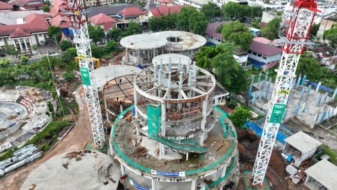 
 Tugu Pal Nol yang sedang dibangun dilihat dari atas. Foto : Dinas PUPR Kalsel